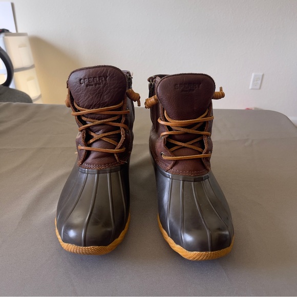 Sperry Saltwater Duck Boots | Brown Leather & Rubber Waterproof Boots Size 9 - Picture 3 of 7